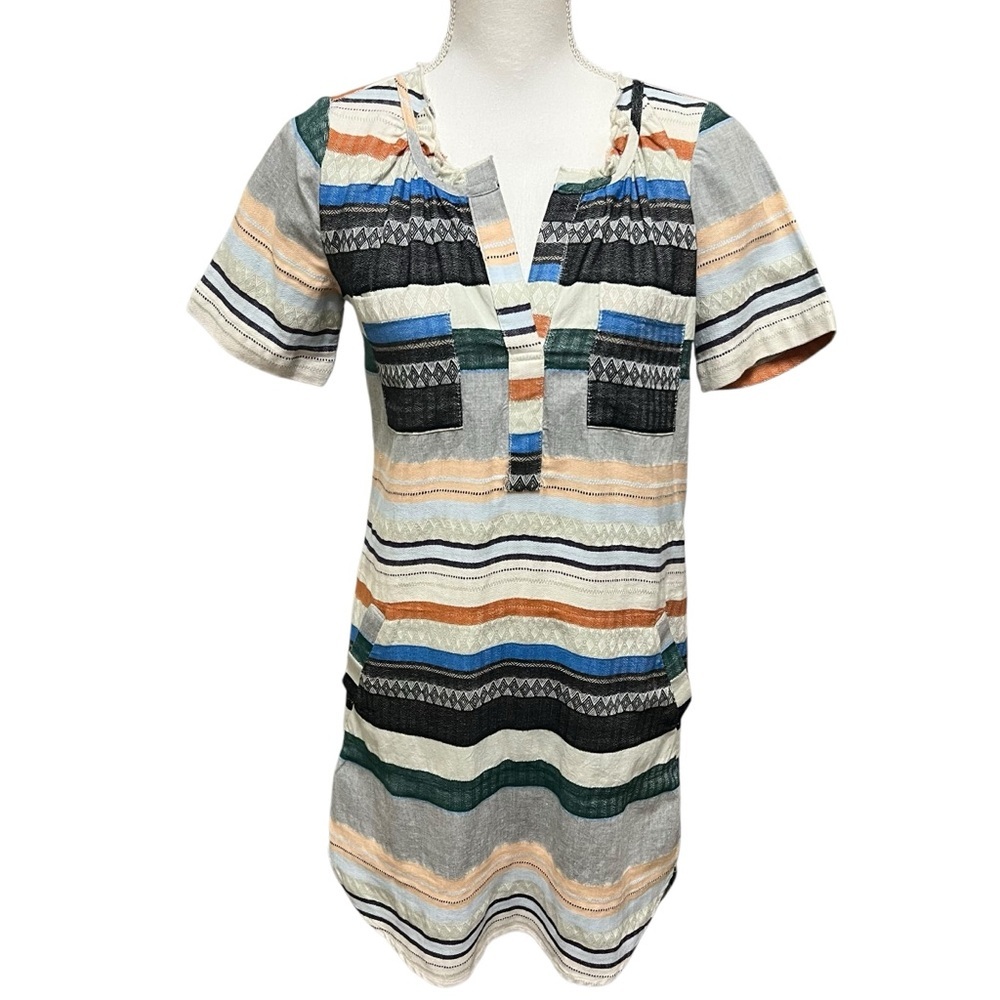 Anthropologie The‎ Odells Striped Short Sleeve Tunic Dress XS Boho Tribal Print